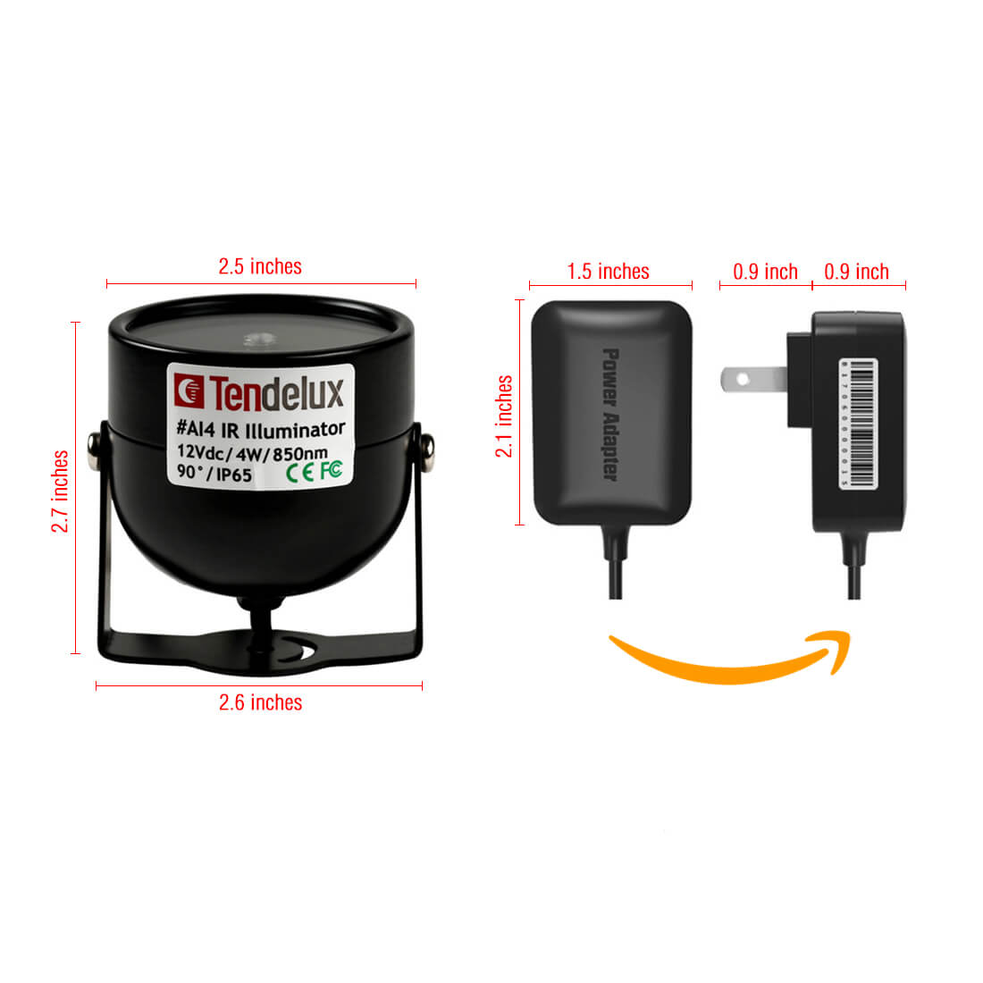 Tendelux AI4 IR Illuminator Dimensions